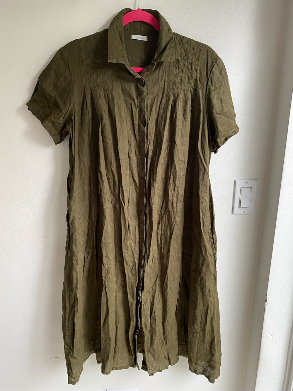 Fog Linen Work Dress 100% Japanese Linen Green Large